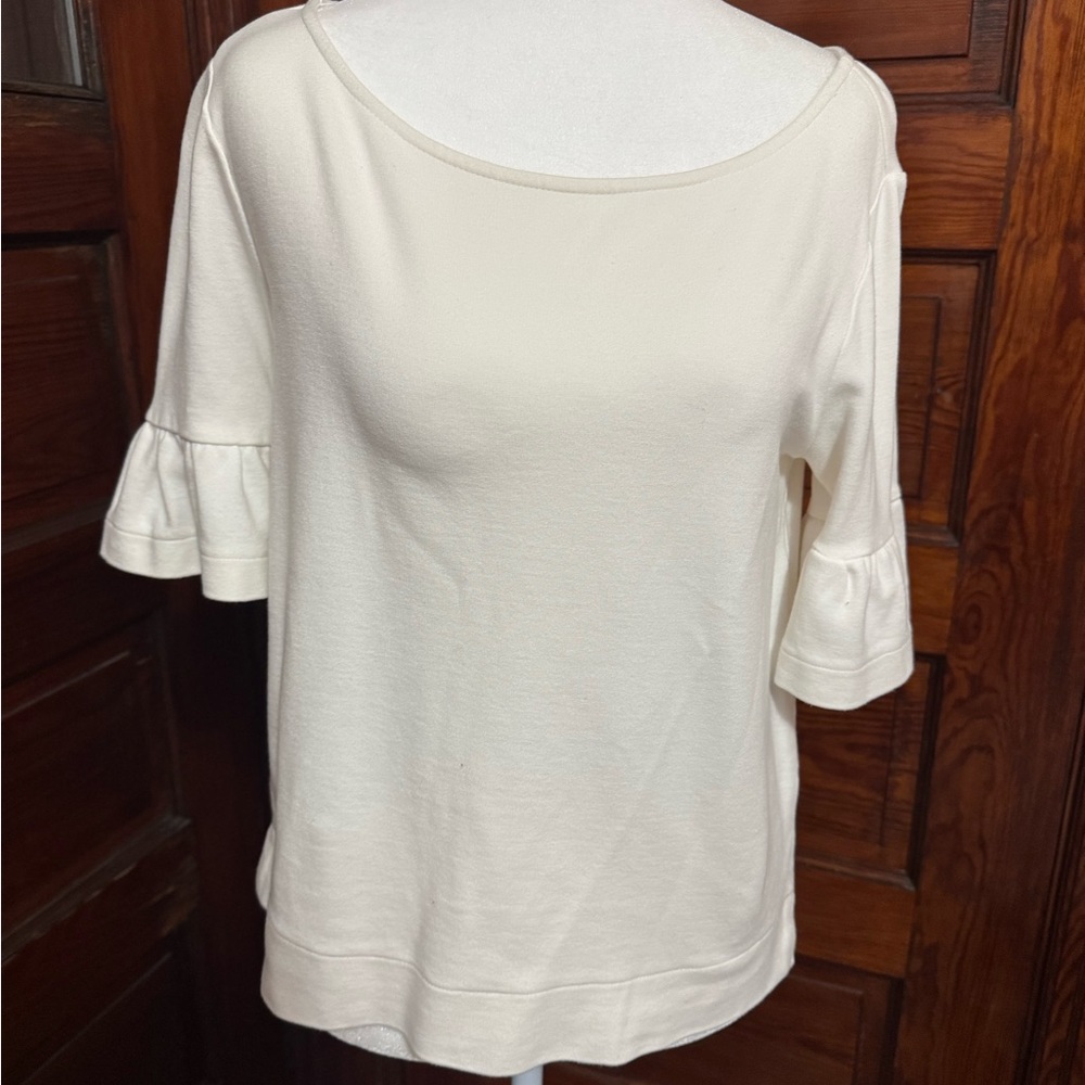 Ann Taylor Cream Ruffle Sleeve Top